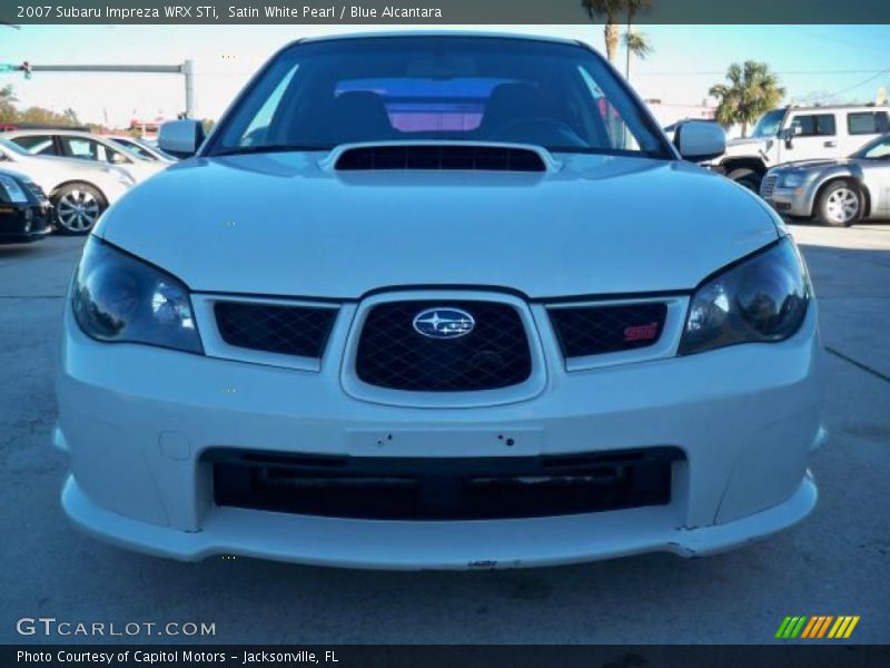 Satin White Pearl / Blue Alcantara 2007 Subaru Impreza WRX STi