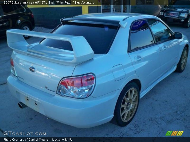 Satin White Pearl / Blue Alcantara 2007 Subaru Impreza WRX STi