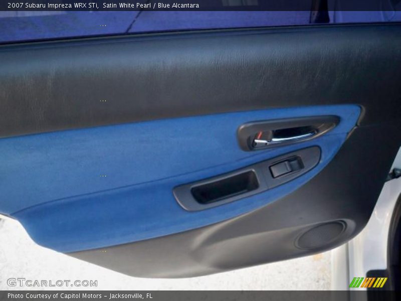 Satin White Pearl / Blue Alcantara 2007 Subaru Impreza WRX STi