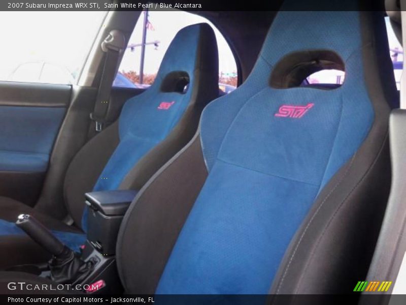 Satin White Pearl / Blue Alcantara 2007 Subaru Impreza WRX STi