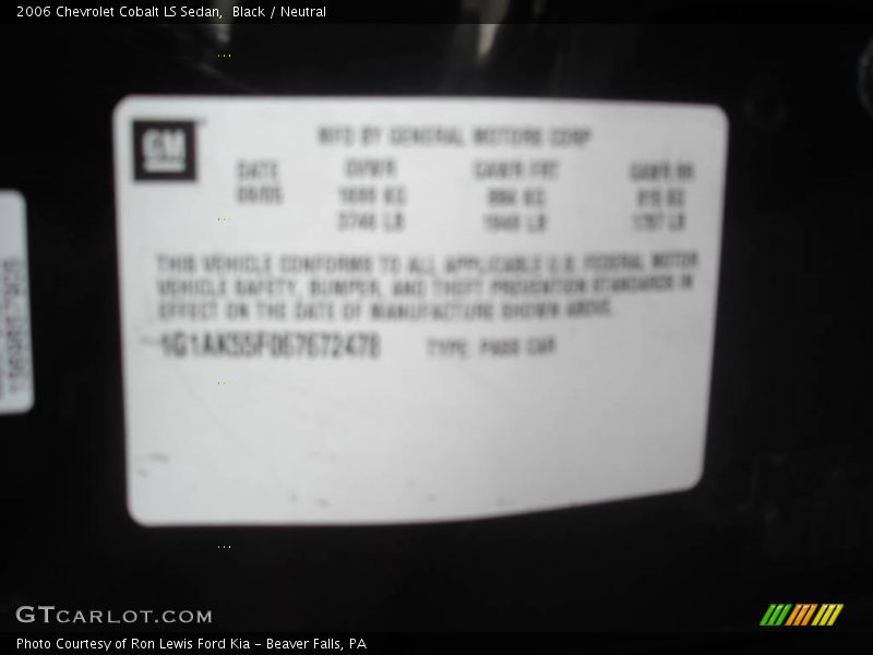 Black / Neutral 2006 Chevrolet Cobalt LS Sedan