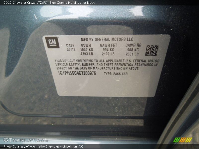 Blue Granite Metallic / Jet Black 2012 Chevrolet Cruze LTZ/RS