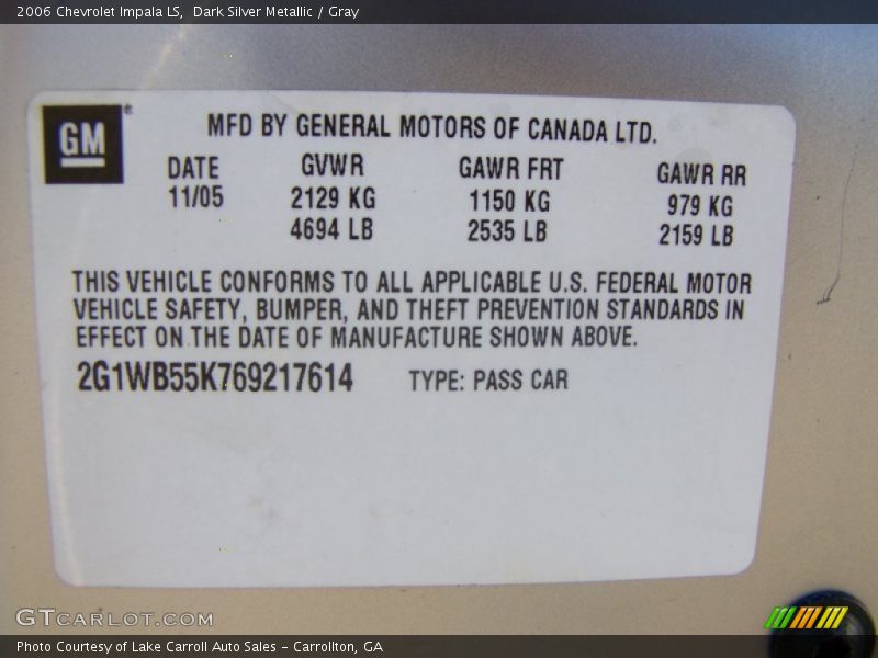 Dark Silver Metallic / Gray 2006 Chevrolet Impala LS