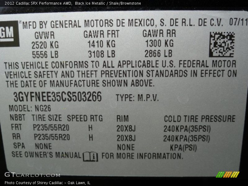 Black Ice Metallic / Shale/Brownstone 2012 Cadillac SRX Performance AWD