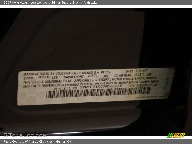 Black / Anthracite 2007 Volkswagen Jetta Wolfsburg Edition Sedan