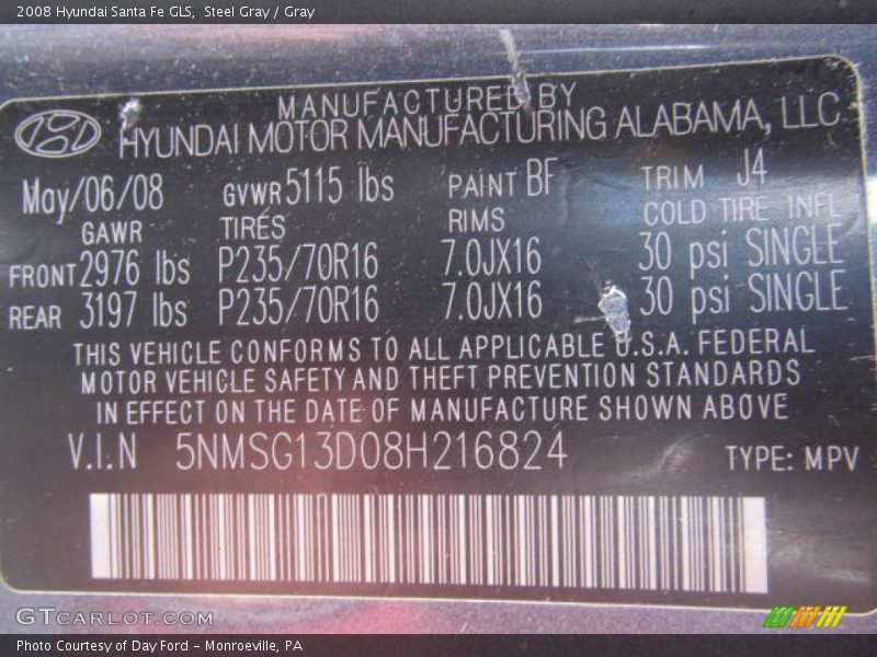 Steel Gray / Gray 2008 Hyundai Santa Fe GLS