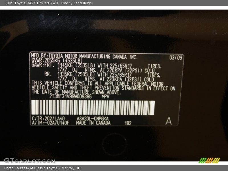 Black / Sand Beige 2009 Toyota RAV4 Limited 4WD