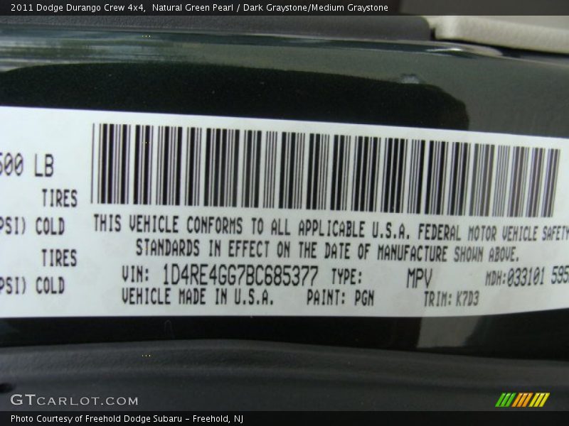 2011 Durango Crew 4x4 Natural Green Pearl Color Code PGN