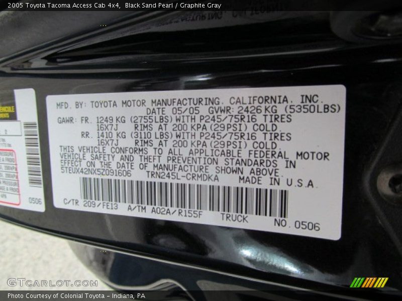 Black Sand Pearl / Graphite Gray 2005 Toyota Tacoma Access Cab 4x4