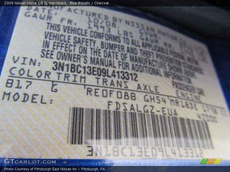 Blue Metallic / Charcoal 2009 Nissan Versa 1.8 SL Hatchback