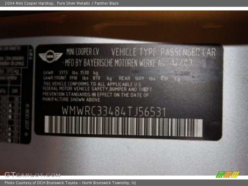 Pure Silver Metallic / Panther Black 2004 Mini Cooper Hardtop