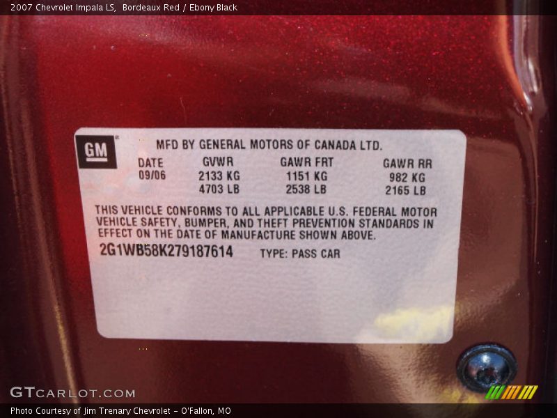 Bordeaux Red / Ebony Black 2007 Chevrolet Impala LS