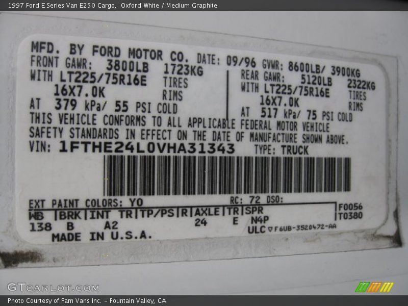 Oxford White / Medium Graphite 1997 Ford E Series Van E250 Cargo