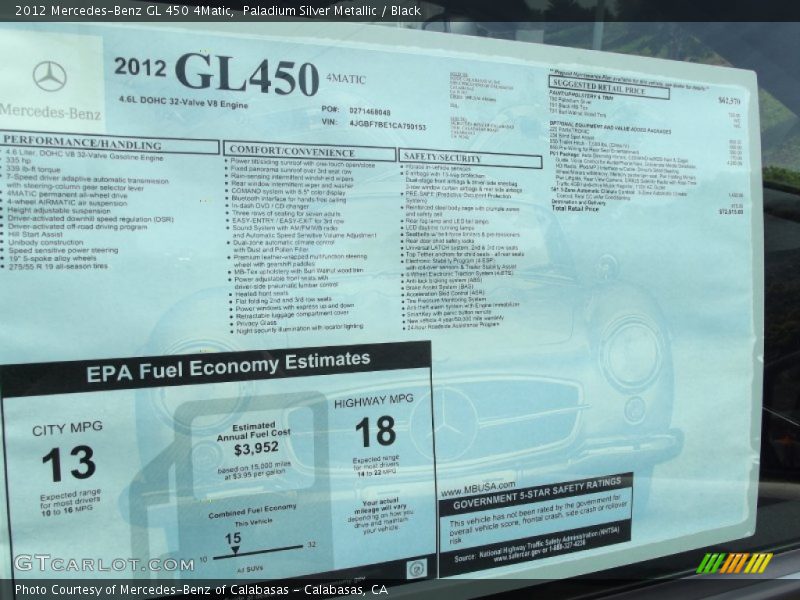Paladium Silver Metallic / Black 2012 Mercedes-Benz GL 450 4Matic