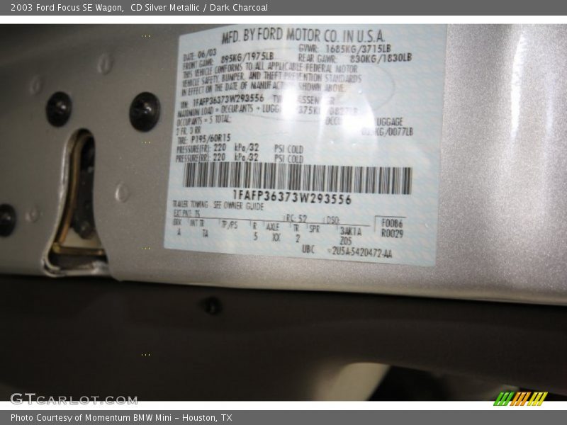 2003 Focus SE Wagon CD Silver Metallic Color Code TS