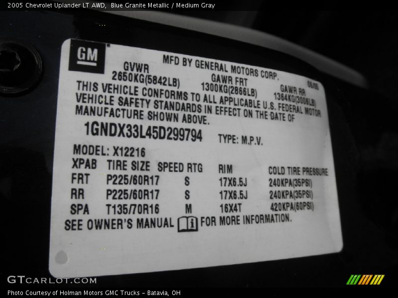 Blue Granite Metallic / Medium Gray 2005 Chevrolet Uplander LT AWD