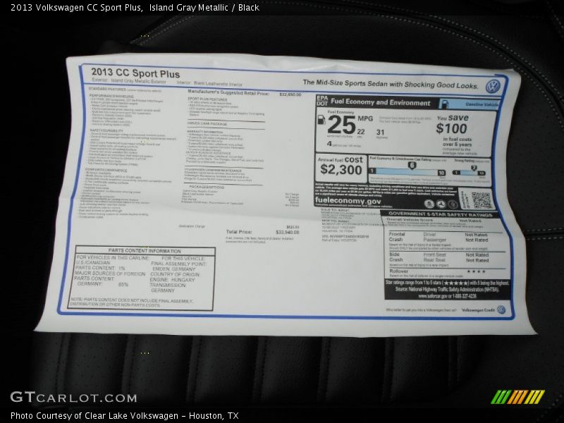  2013 CC Sport Plus Window Sticker