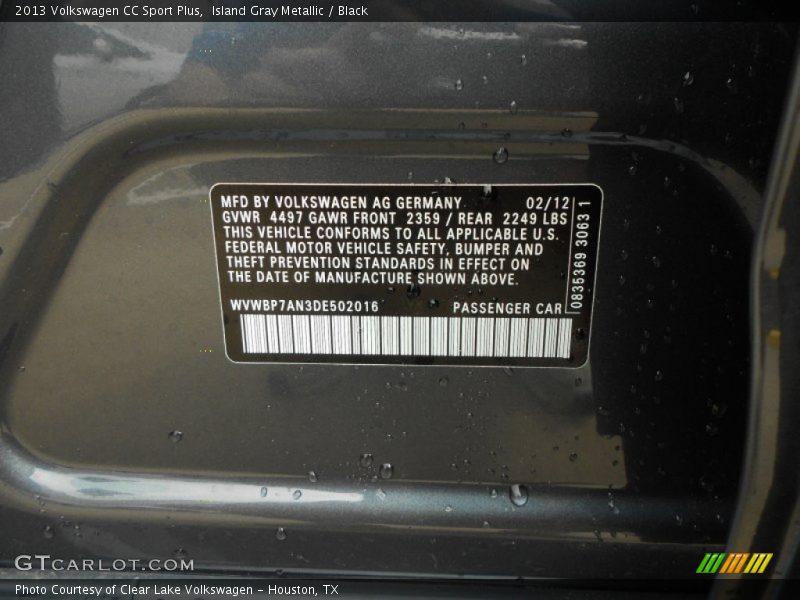 Island Gray Metallic / Black 2013 Volkswagen CC Sport Plus
