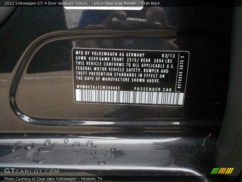 Carbon Steel Gray Metallic / Titan Black 2012 Volkswagen GTI 4 Door Autobahn Edition