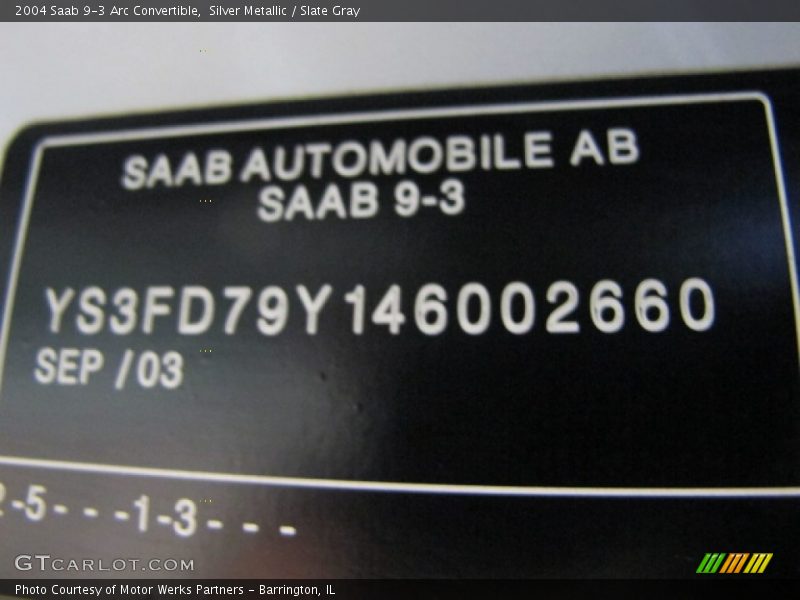 Silver Metallic / Slate Gray 2004 Saab 9-3 Arc Convertible