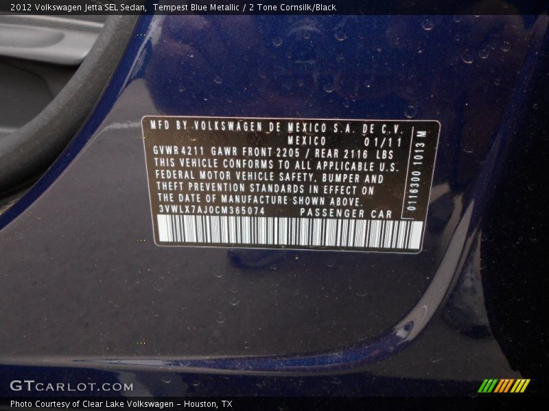 Tempest Blue Metallic / 2 Tone Cornsilk/Black 2012 Volkswagen Jetta SEL Sedan