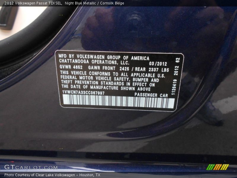 Night Blue Metallic / Cornsilk Beige 2012 Volkswagen Passat TDI SEL