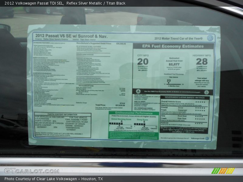 Reflex Silver Metallic / Titan Black 2012 Volkswagen Passat TDI SEL