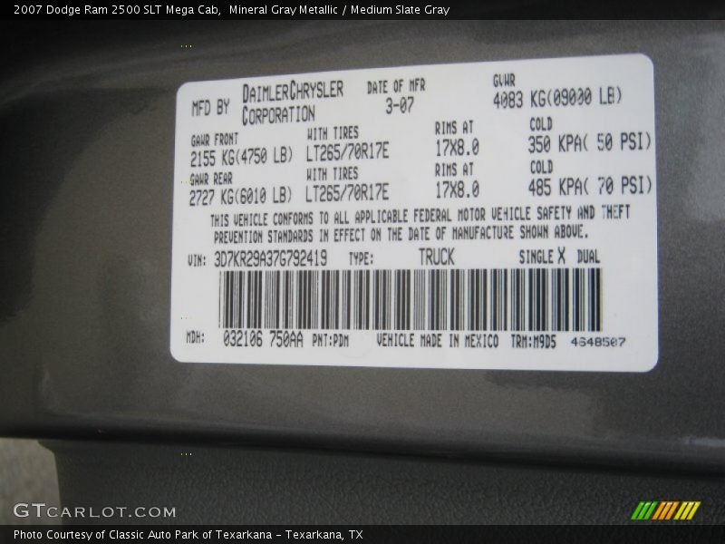 Mineral Gray Metallic / Medium Slate Gray 2007 Dodge Ram 2500 SLT Mega Cab