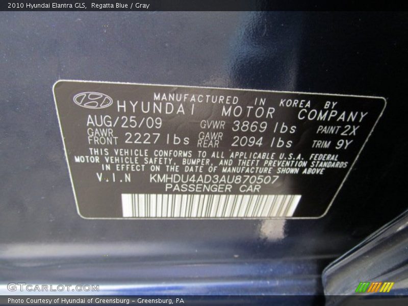 Regatta Blue / Gray 2010 Hyundai Elantra GLS