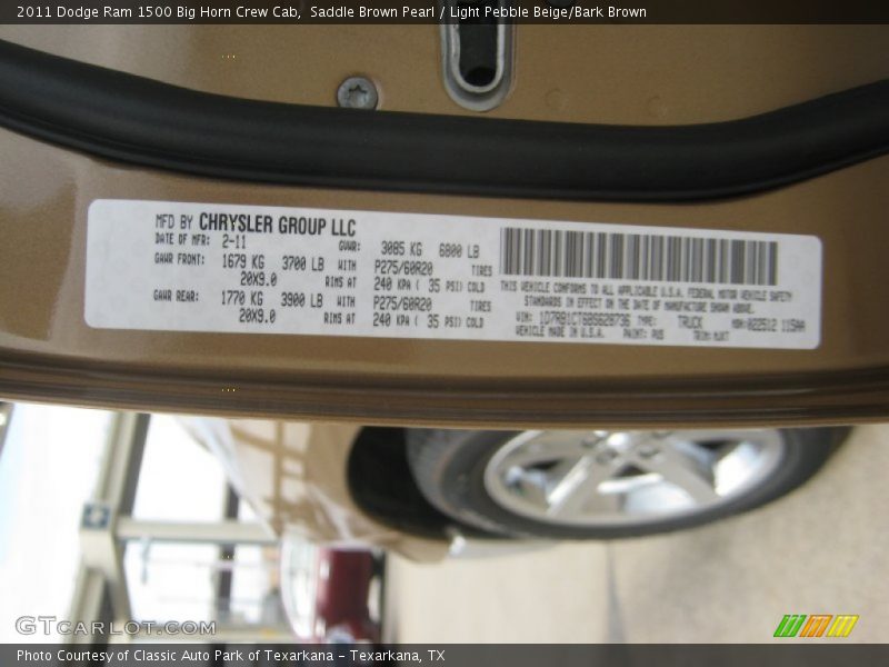 2011 Ram 1500 Big Horn Crew Cab Saddle Brown Pearl Color Code PUS