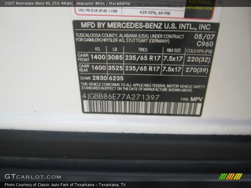 Alabaster White / Macadamia 2007 Mercedes-Benz ML 350 4Matic