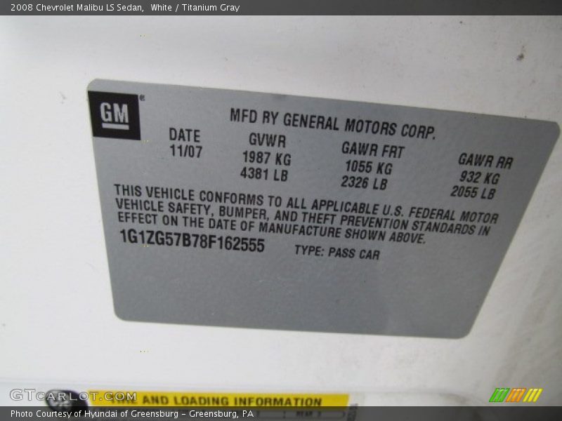 White / Titanium Gray 2008 Chevrolet Malibu LS Sedan