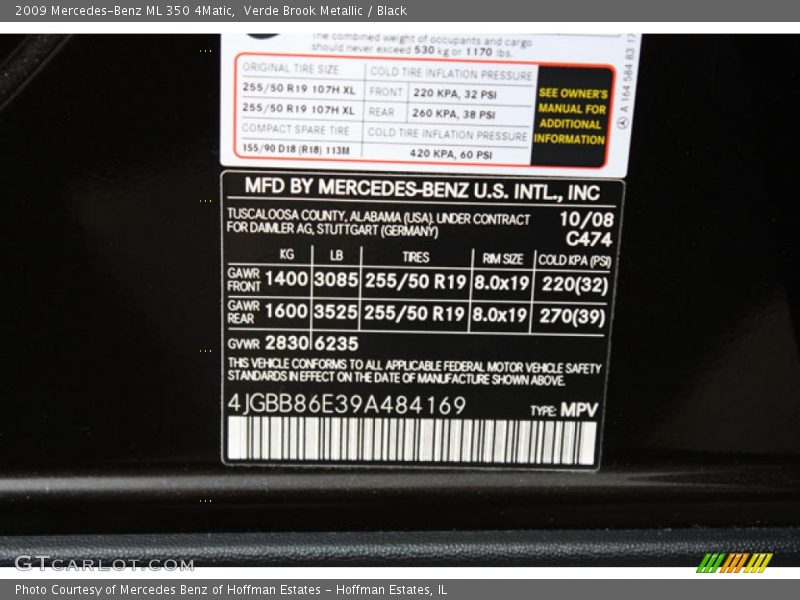 Verde Brook Metallic / Black 2009 Mercedes-Benz ML 350 4Matic
