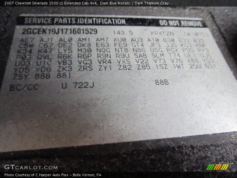 2007 Silverado 1500 LS Extended Cab 4x4 Dark Blue Metallic Color Code 722J
