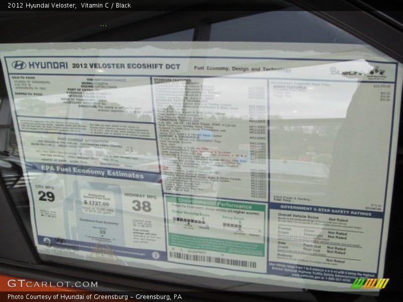  2012 Veloster  Window Sticker