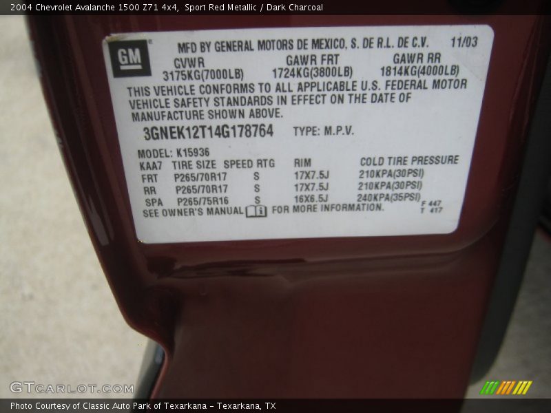 Sport Red Metallic / Dark Charcoal 2004 Chevrolet Avalanche 1500 Z71 4x4