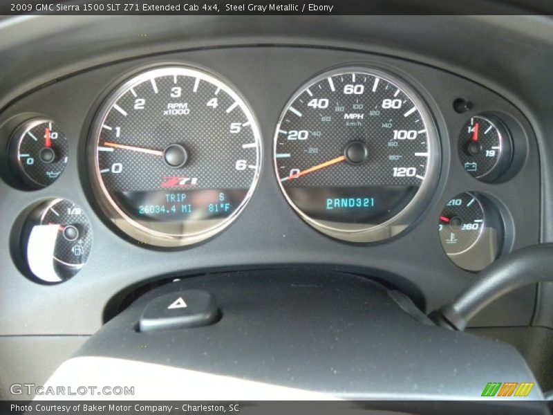 Steel Gray Metallic / Ebony 2009 GMC Sierra 1500 SLT Z71 Extended Cab 4x4