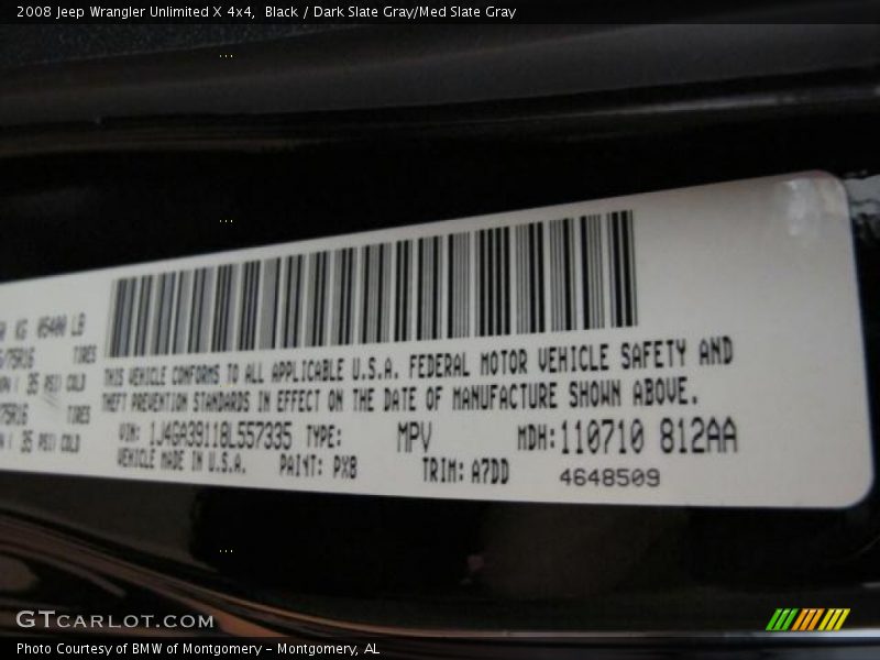 Black / Dark Slate Gray/Med Slate Gray 2008 Jeep Wrangler Unlimited X 4x4