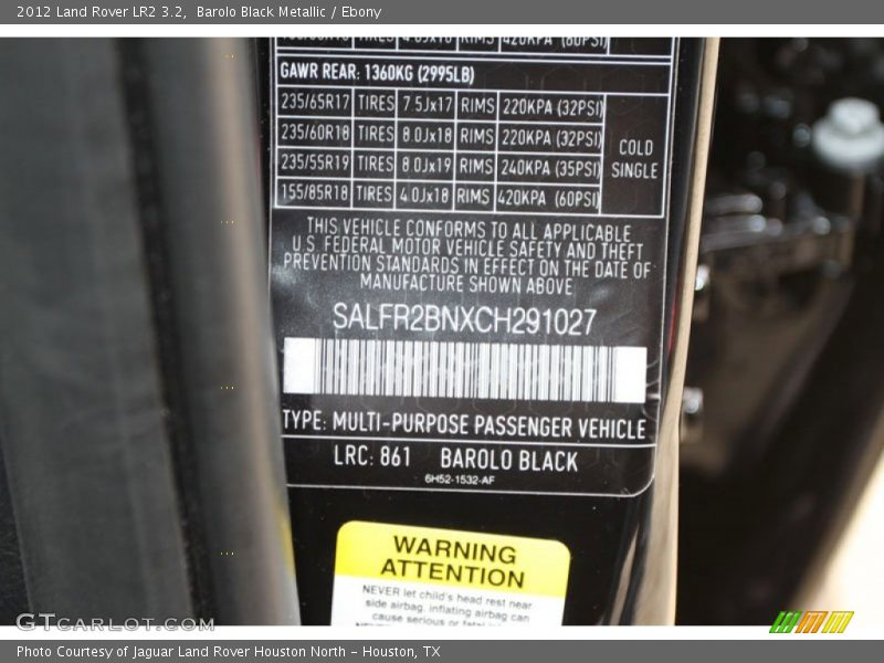 2012 LR2 3.2 Barolo Black Metallic Color Code 861