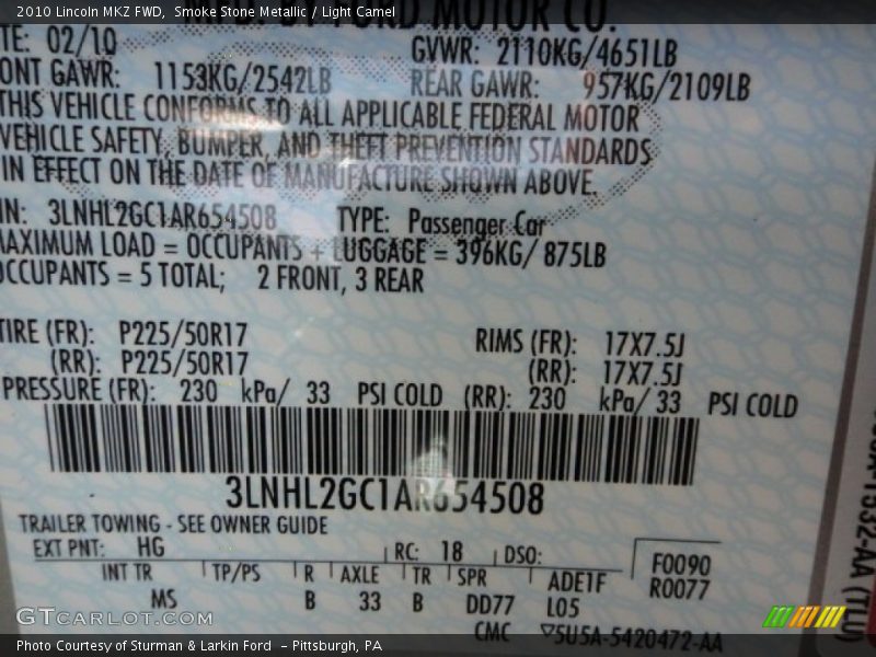 Smoke Stone Metallic / Light Camel 2010 Lincoln MKZ FWD
