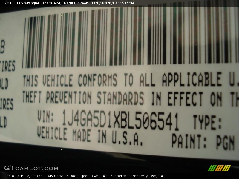 Natural Green Pearl / Black/Dark Saddle 2011 Jeep Wrangler Sahara 4x4