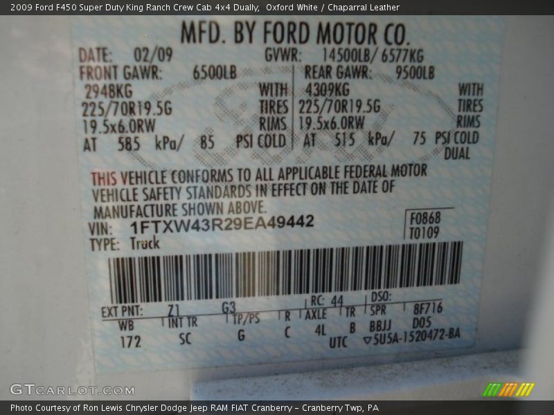 2009 F450 Super Duty King Ranch Crew Cab 4x4 Dually Oxford White Color Code Z1