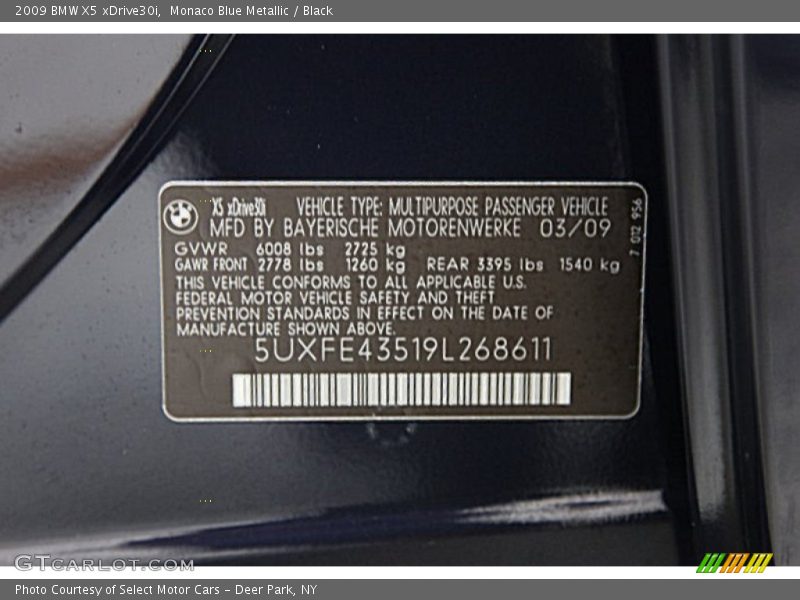 Monaco Blue Metallic / Black 2009 BMW X5 xDrive30i