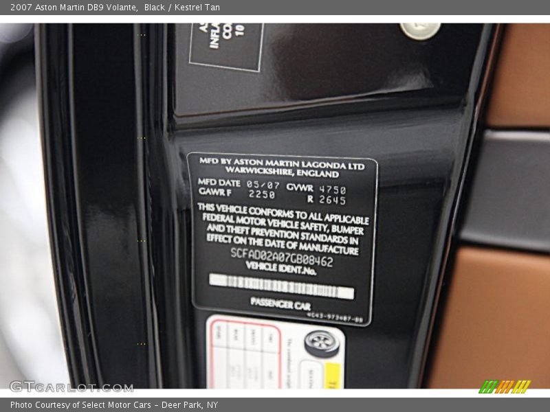 Info Tag of 2007 DB9 Volante