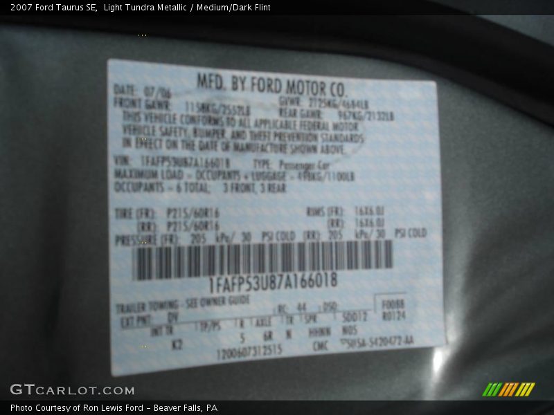 Light Tundra Metallic / Medium/Dark Flint 2007 Ford Taurus SE