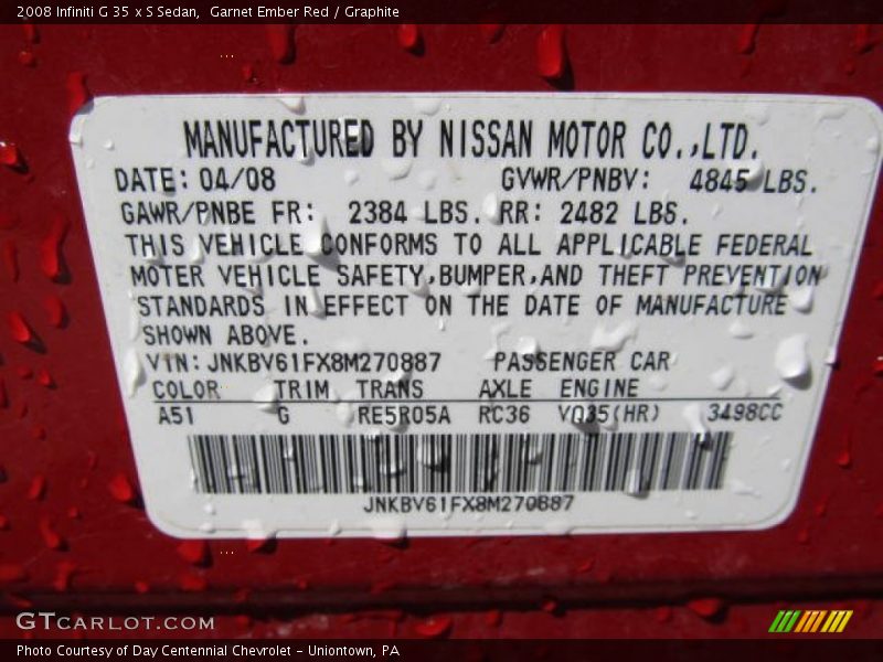 Garnet Ember Red / Graphite 2008 Infiniti G 35 x S Sedan