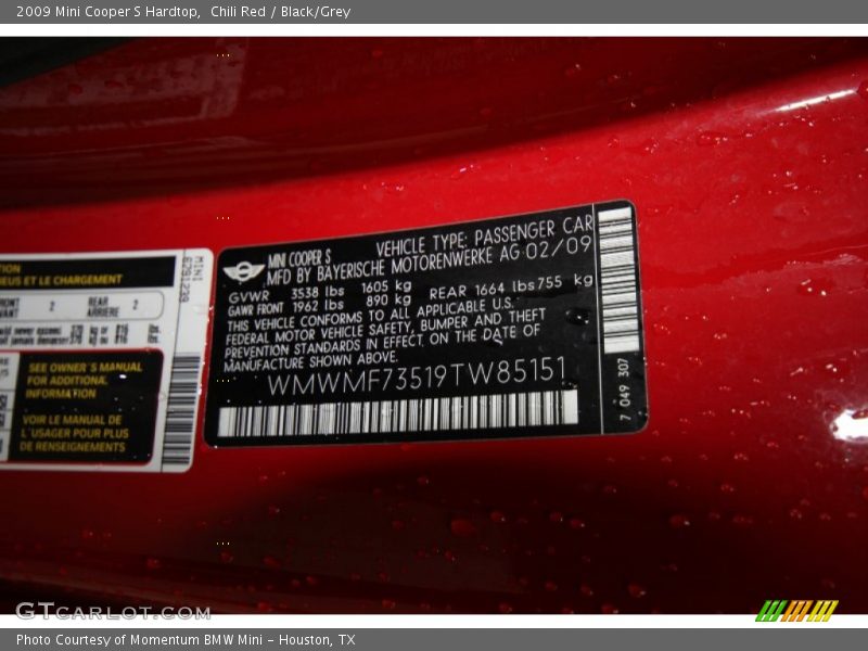 Chili Red / Black/Grey 2009 Mini Cooper S Hardtop