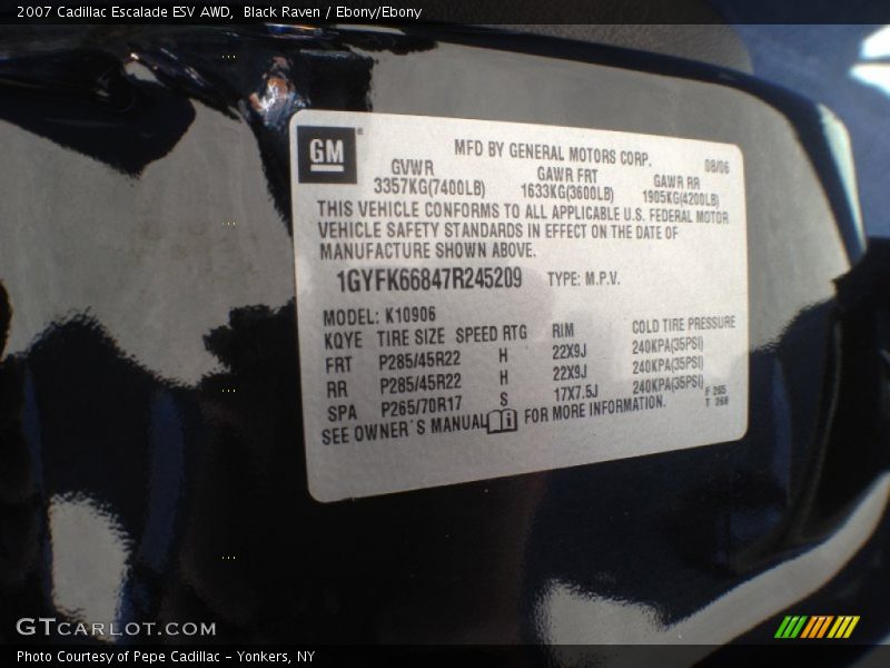 Black Raven / Ebony/Ebony 2007 Cadillac Escalade ESV AWD