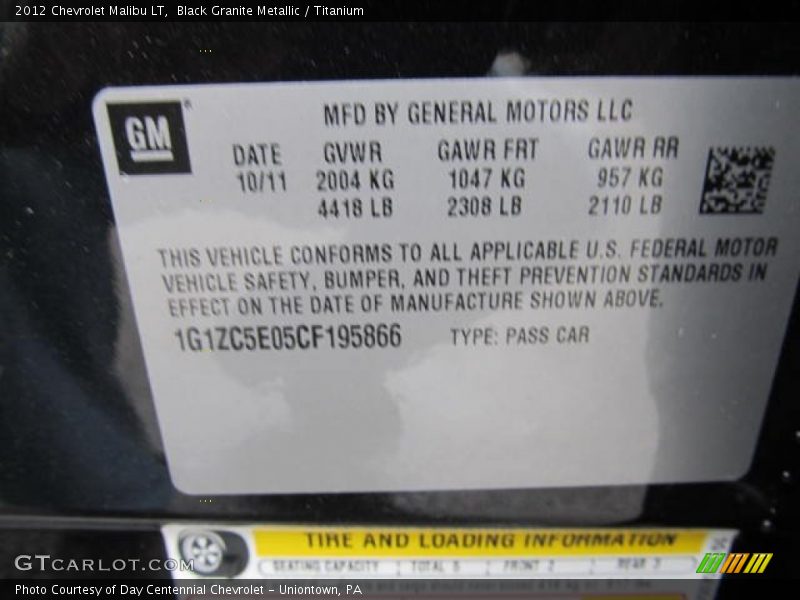 Black Granite Metallic / Titanium 2012 Chevrolet Malibu LT