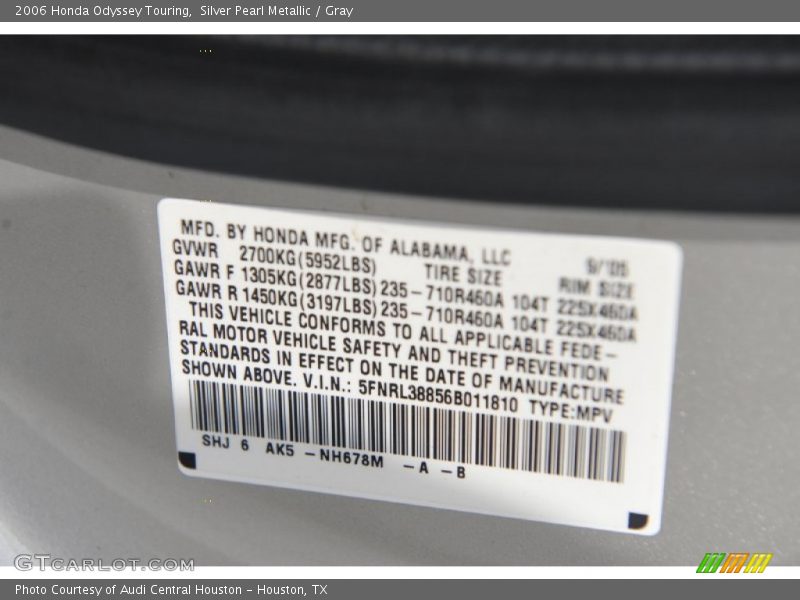 Silver Pearl Metallic / Gray 2006 Honda Odyssey Touring